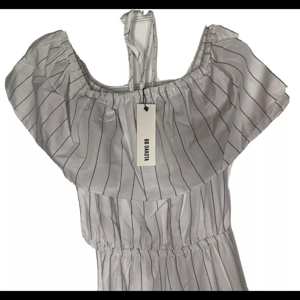 BB Dakota Off Shoulder Ruffle PinStripe Midi Dress - Picture 3 of 6